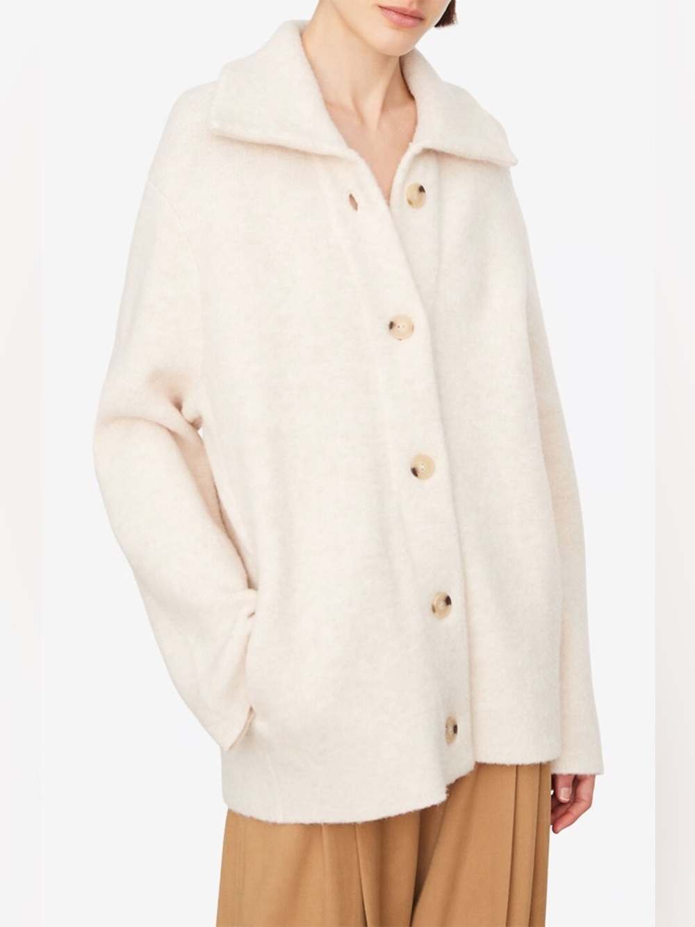 Vince Button Collared Cardigan In Heather Enoki Size Large